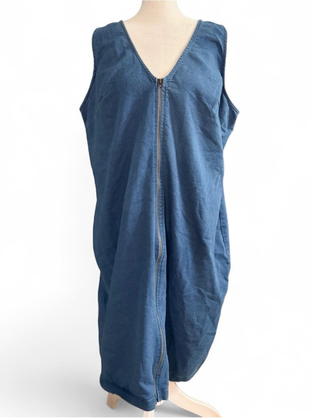 Vintage Ashley Stewart Denim Zip Up Dress Plus Size 20 Sleeveless V-Neck